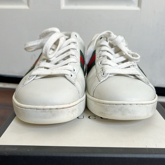 Gucci Ace Web Embroidered Bee Leather Sneakers size 37 Made in Italy Authentic - Picture 9 of 16